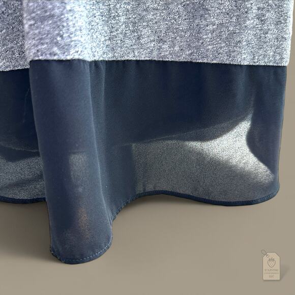 Express Gray Black Colorblock Sheer Hem Short Sleeve Top Women’s Size L - Picture 6 of 8